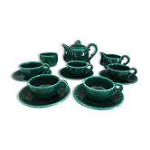 Coffee or tea set 14 pieces in emerald green earthenware José Pobert