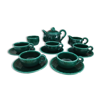 Coffee or tea set 14 pieces in emerald green earthenware José Pobert