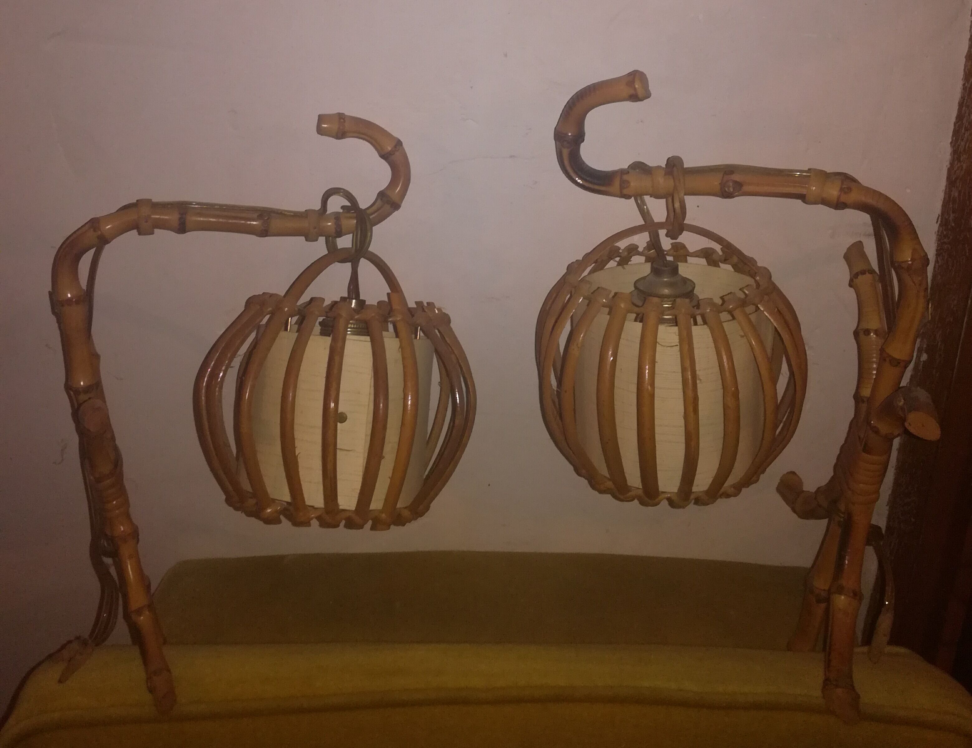 Two rattan wall lamps