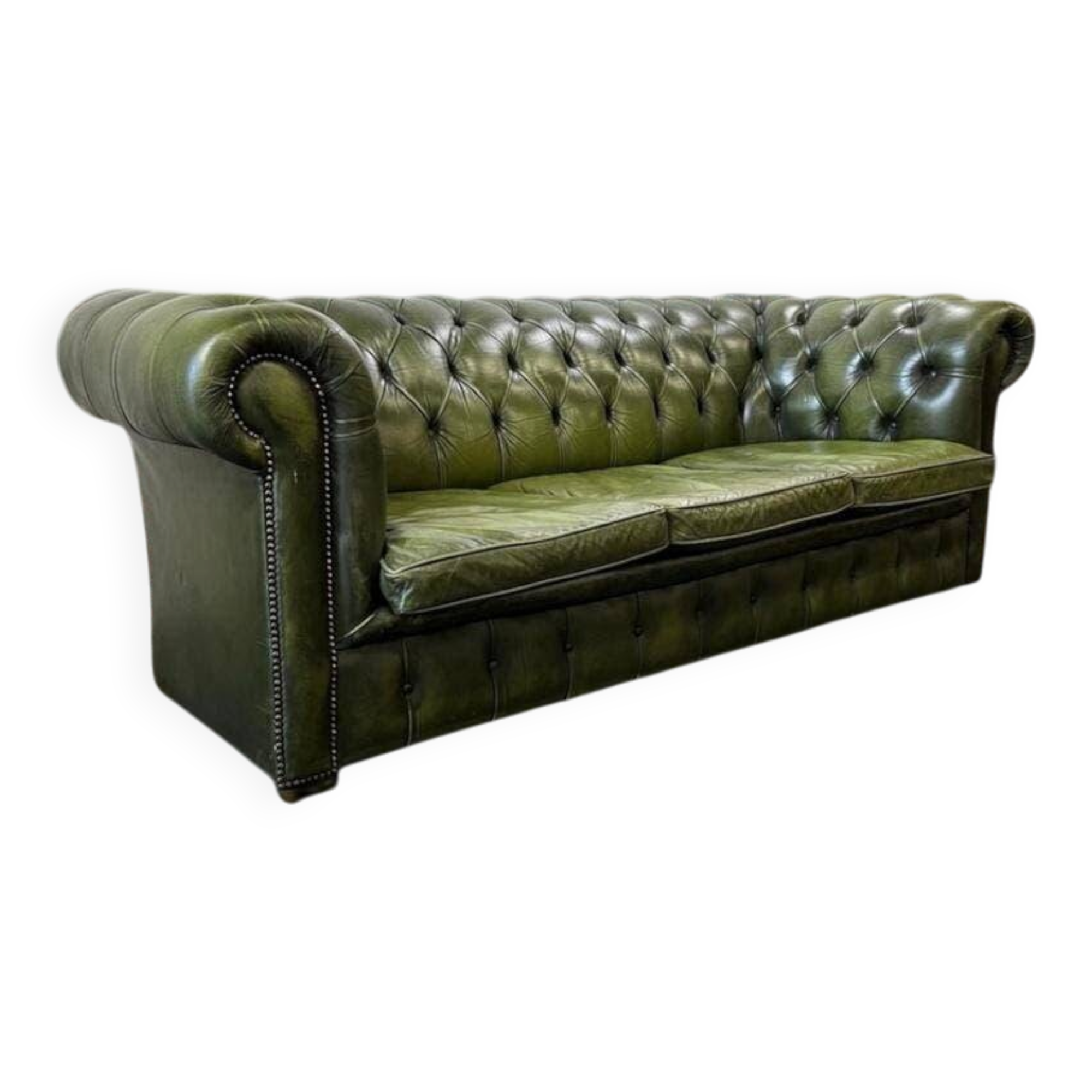 Antique green leather Chesterfield / sofa / couch