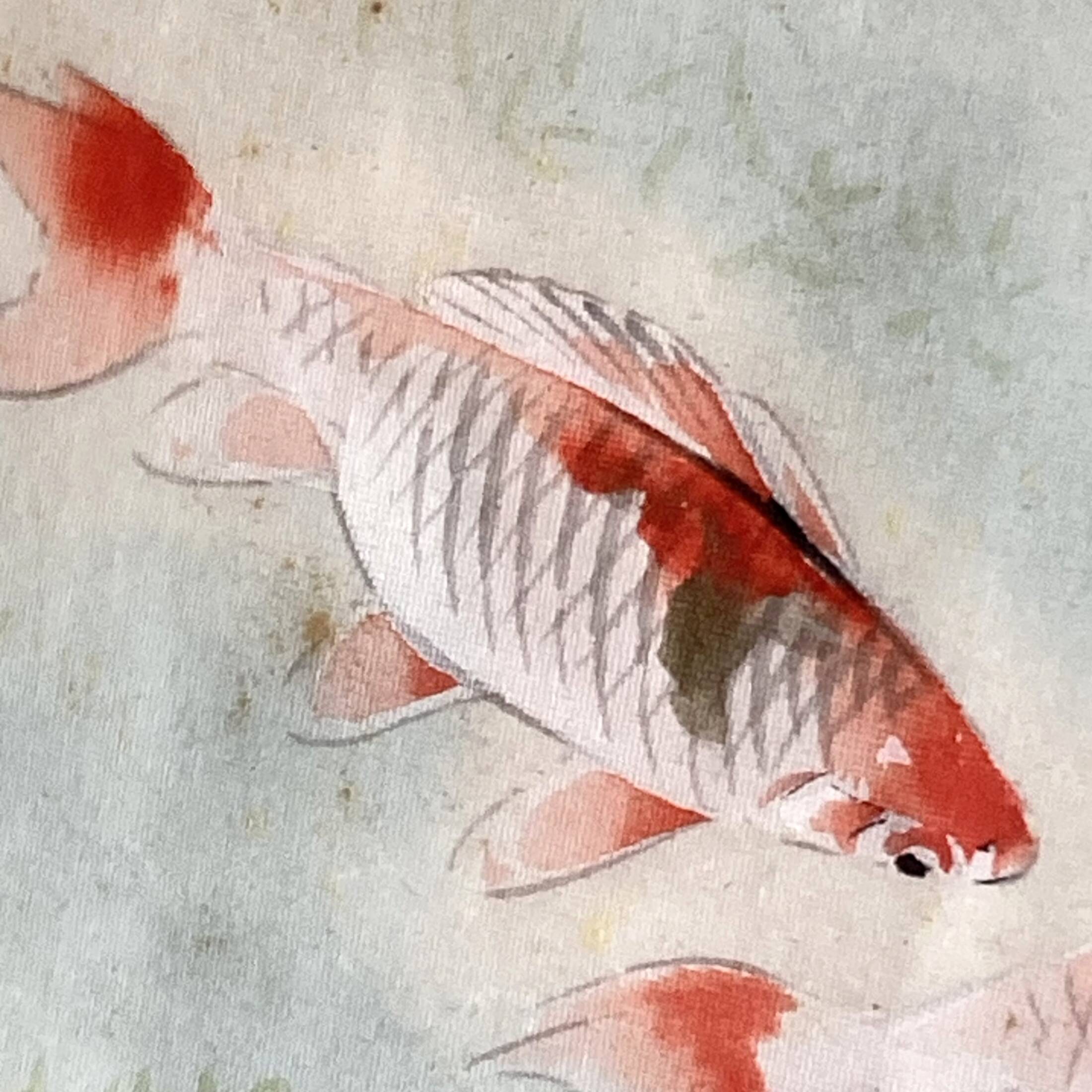 Small Japanese painting goldfish Okada vintage old watercolor
