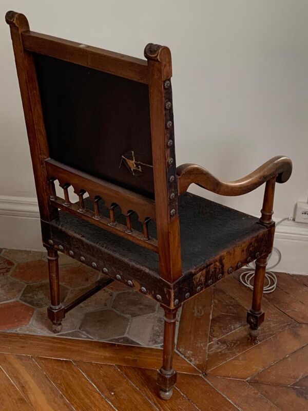 fauteuil cuir et bois