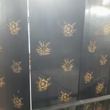 Chinese screen laqué wood and stone marquetry