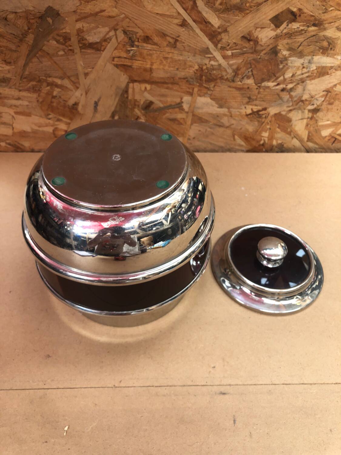 Old deco maella ice bucket red plastic & chrome made in spain