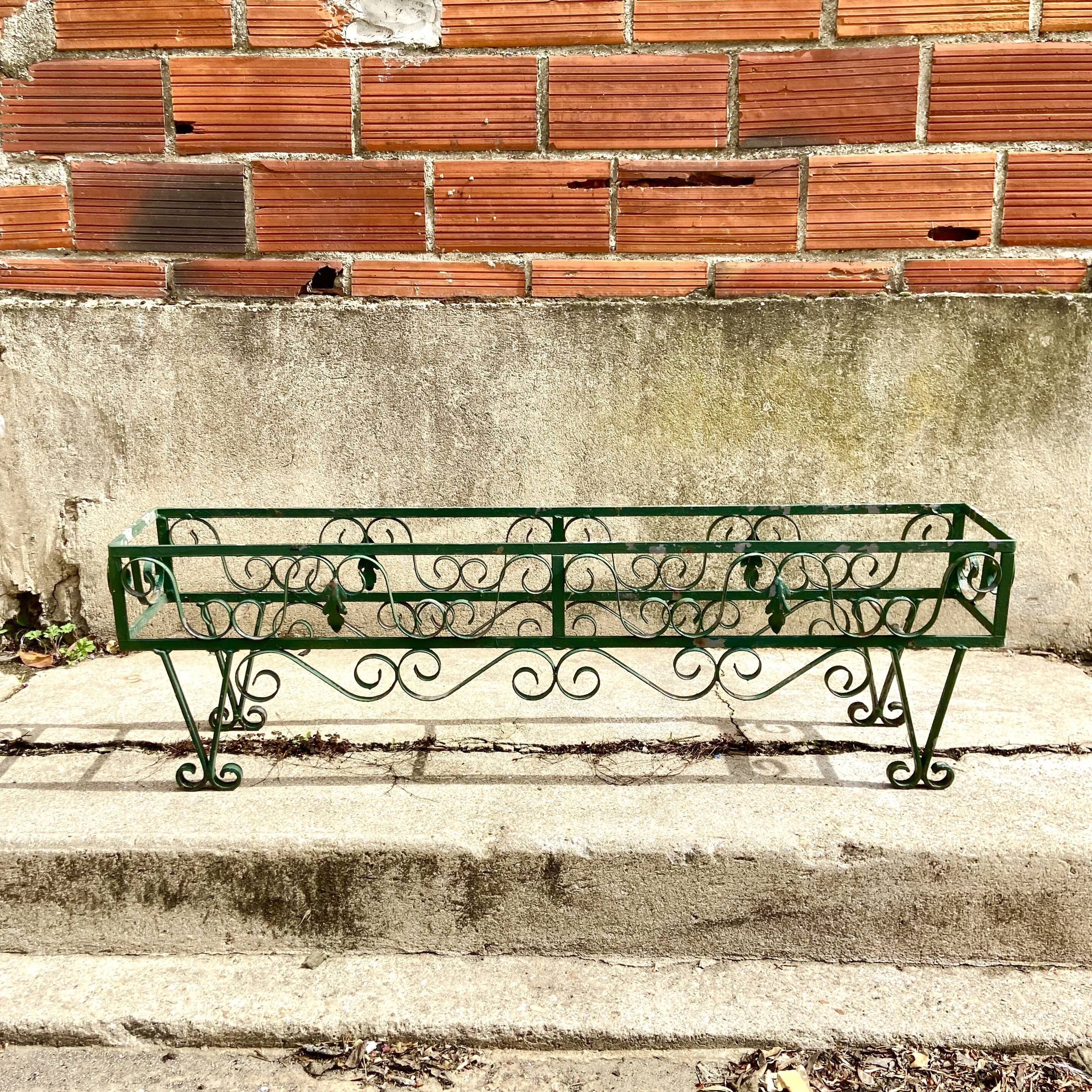 Old double planter in galvanized and painted metal