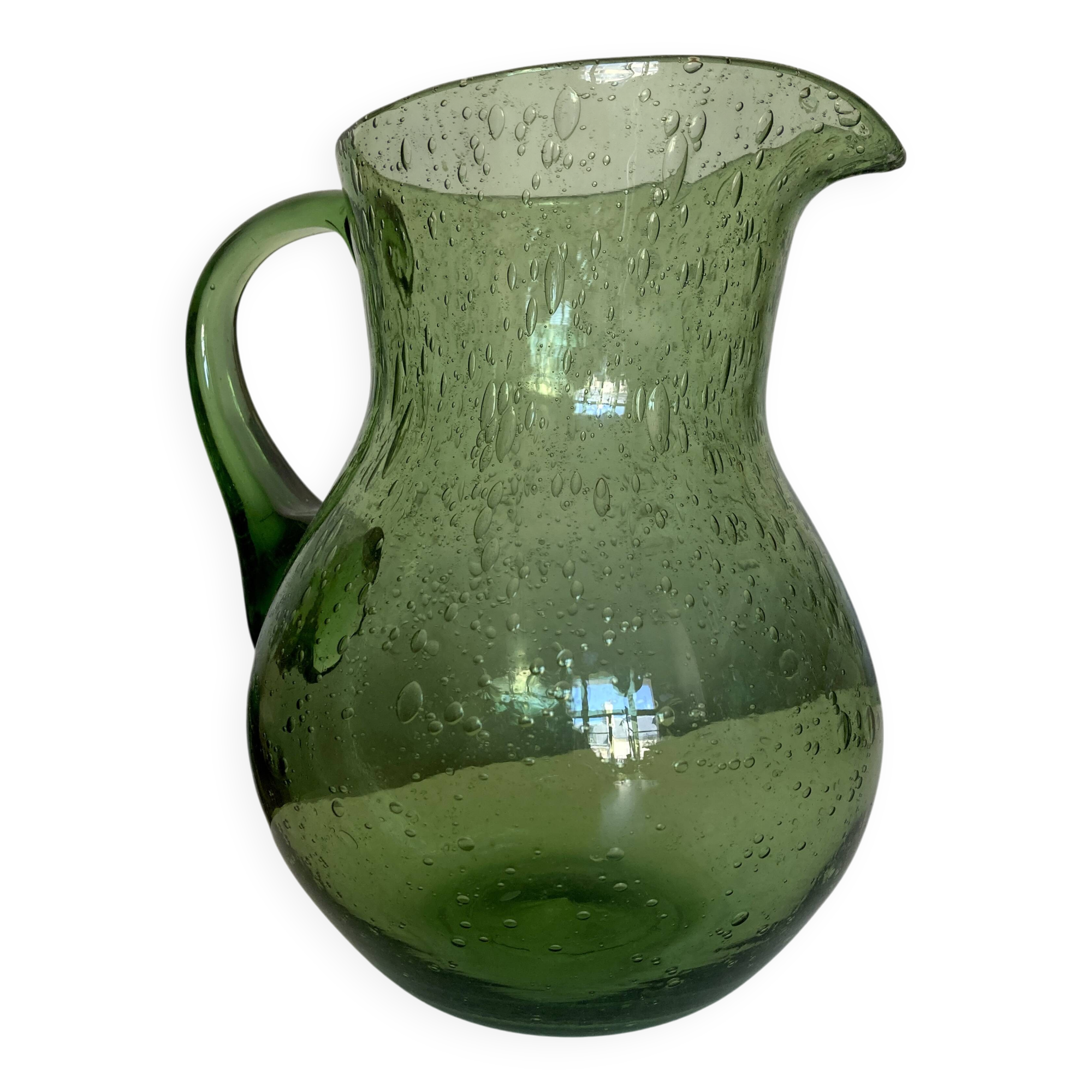 1960s Biot green bubble glass pitcher 1.5L