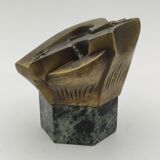 Sculpture paper press in signed bronze and green marble 2,42kg