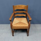 Set of two Dutch oak armchairs with rush seats