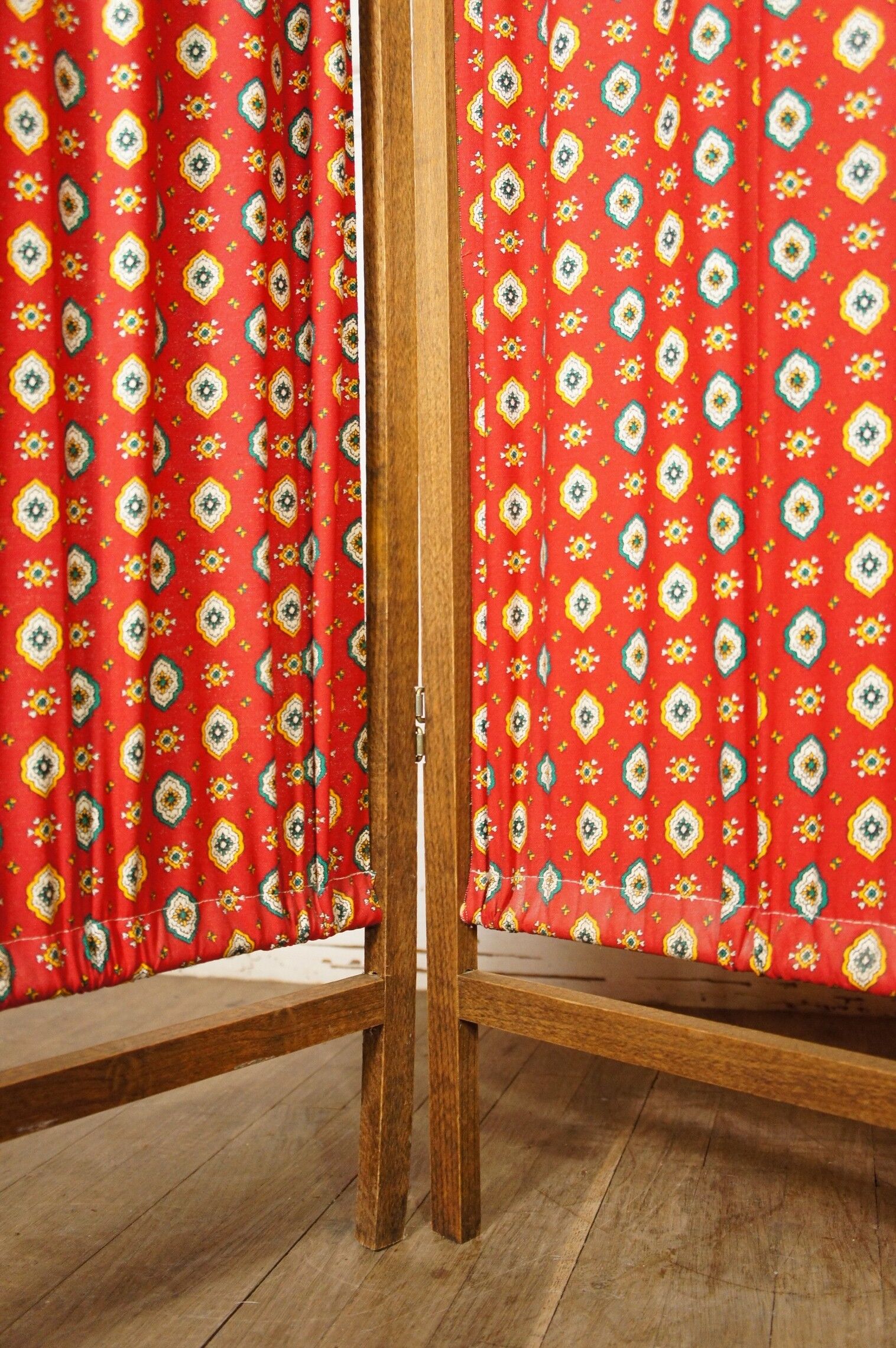 Wood screen - vintage fabric