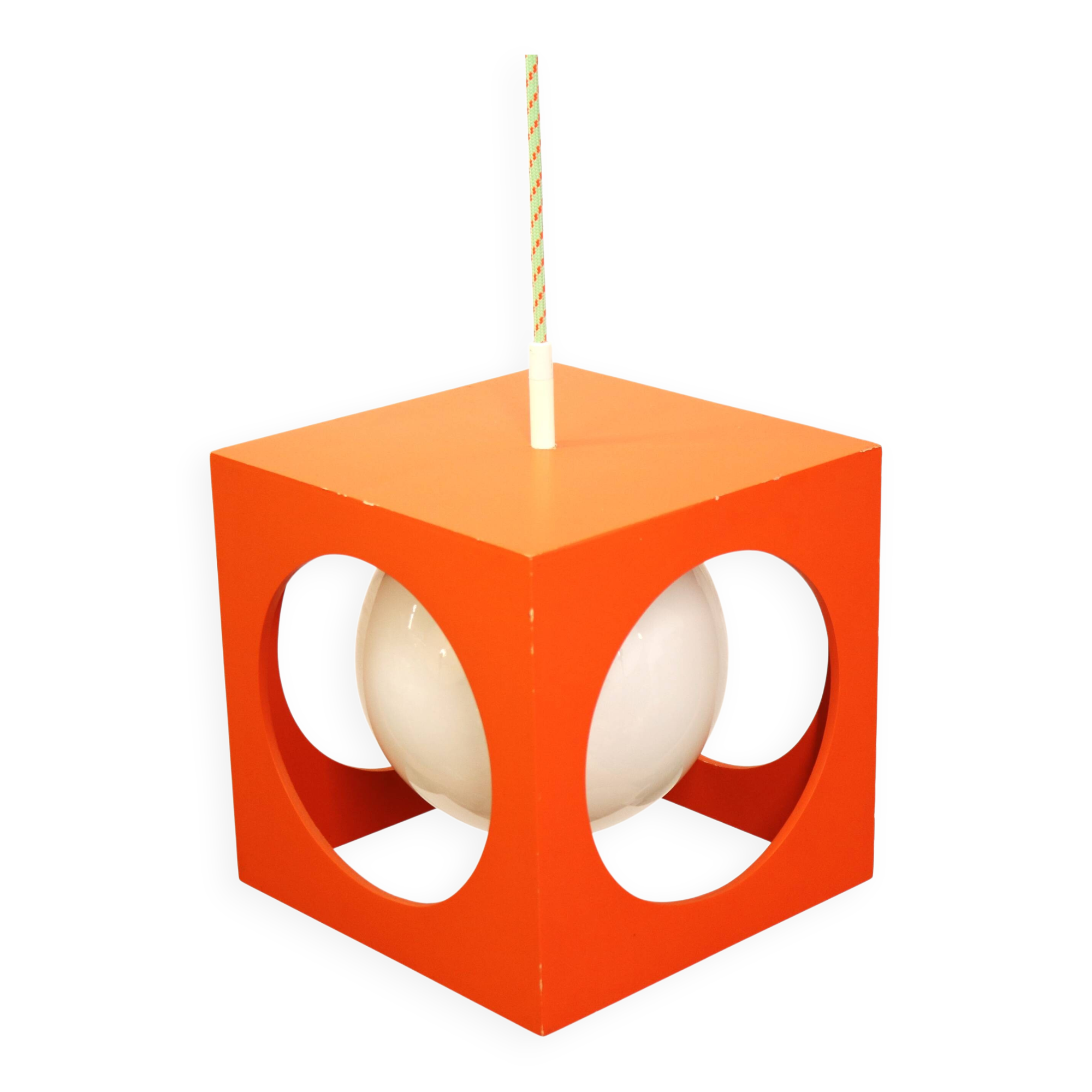 Orange Poker Dice Pendant Lamp - 1970s Space Age Lighting