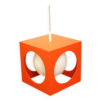 Orange Poker Dice Pendant Lamp - 1970s Space Age Lighting