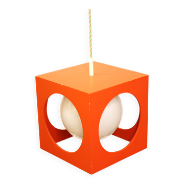 Orange Poker Dice Pendant Lamp - 1970s Space Age Lighting