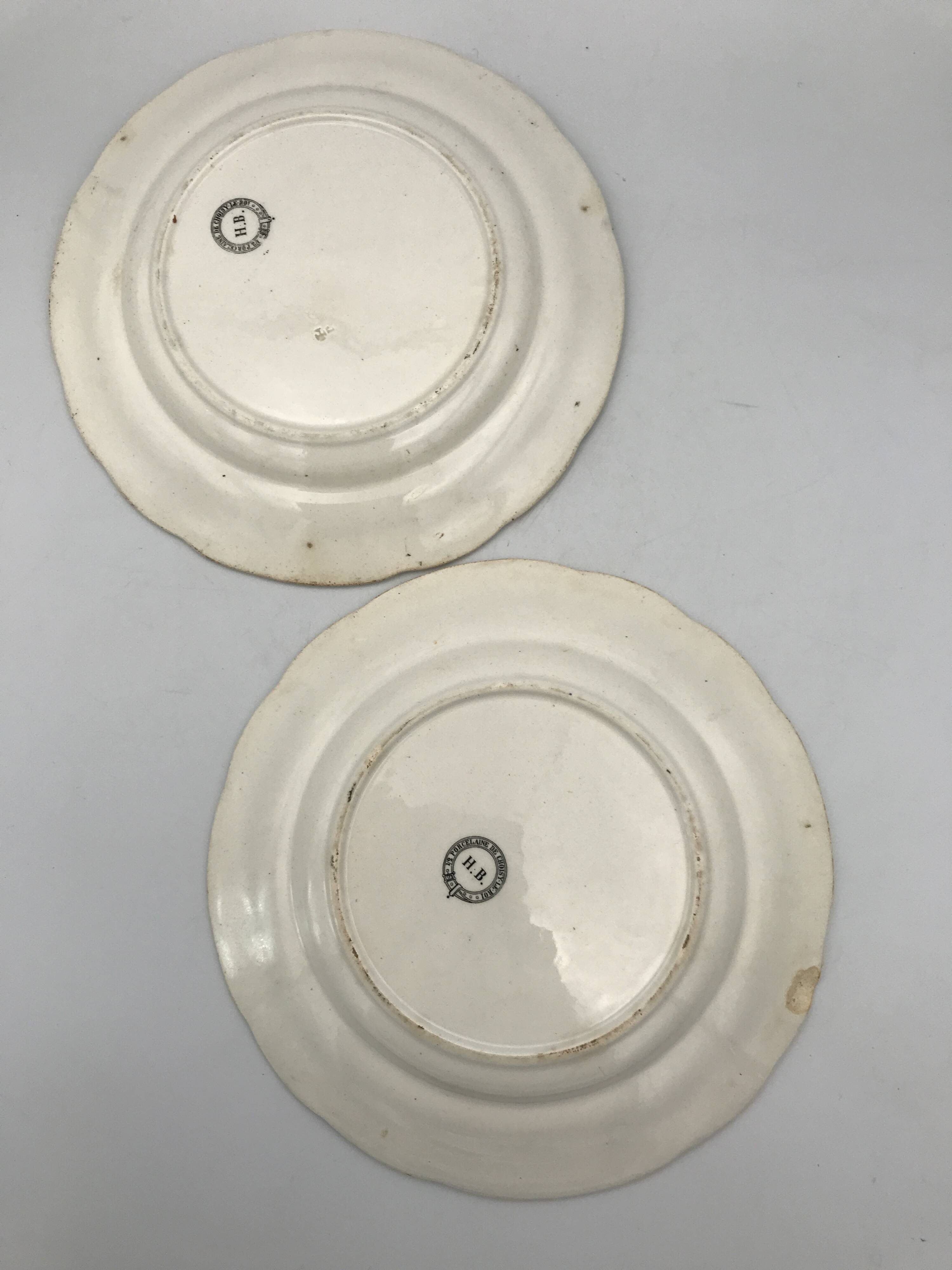 Set of 6 antique choisy-le-roi earthenware plates with grisaille decoration