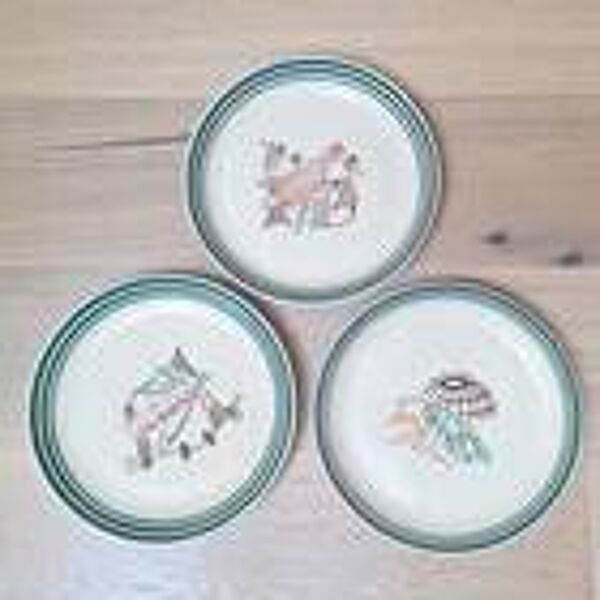 Lot De 3 Assiettes En Faïence Jean Lachaud HB Quimper Service A La Pêche