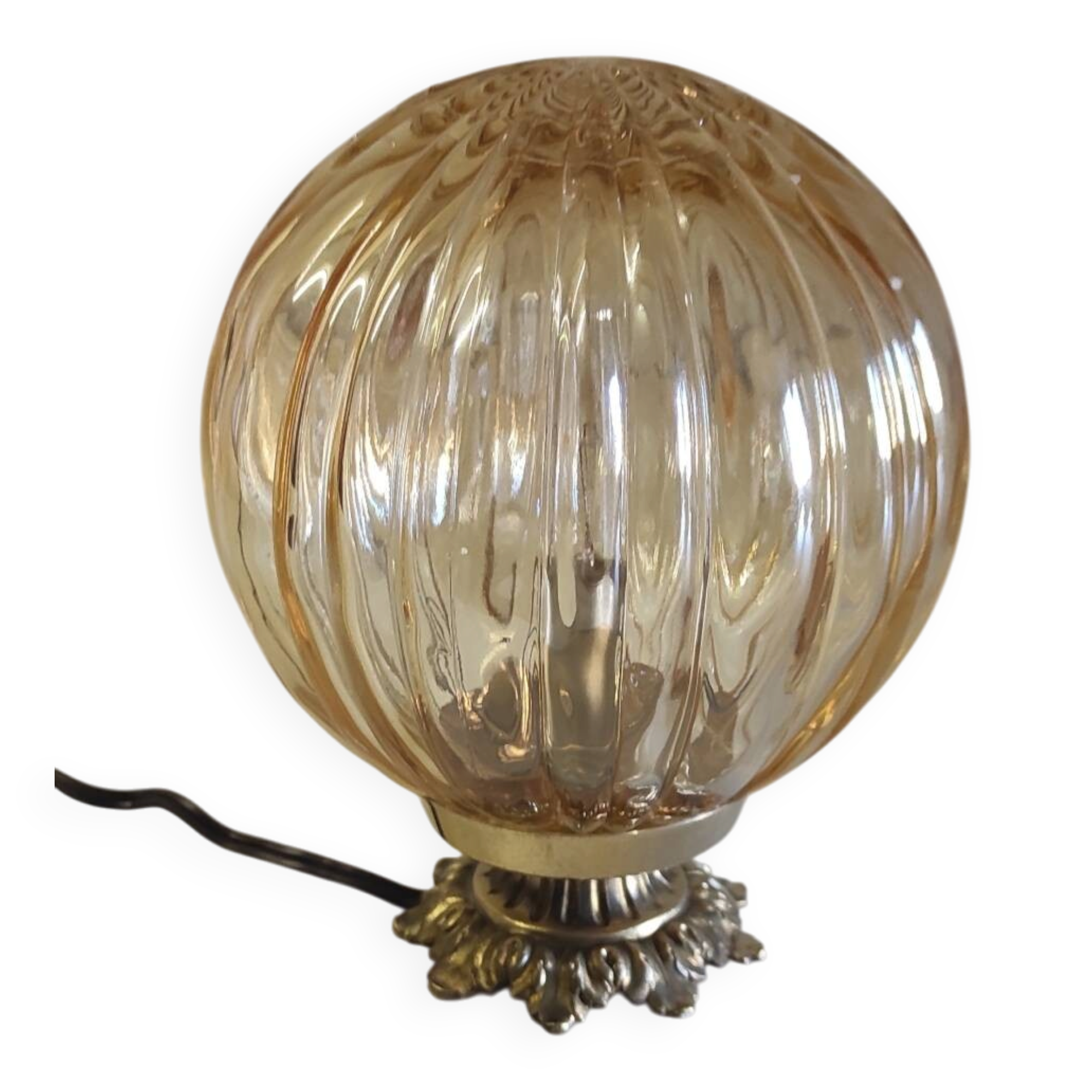 Table lamp with amber glass globe - mid 20th century