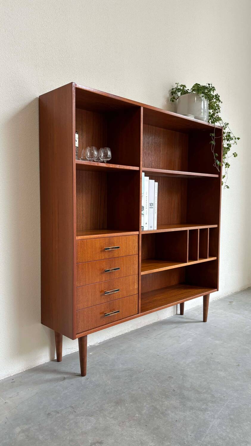 Vintage bookcase with drawers teak