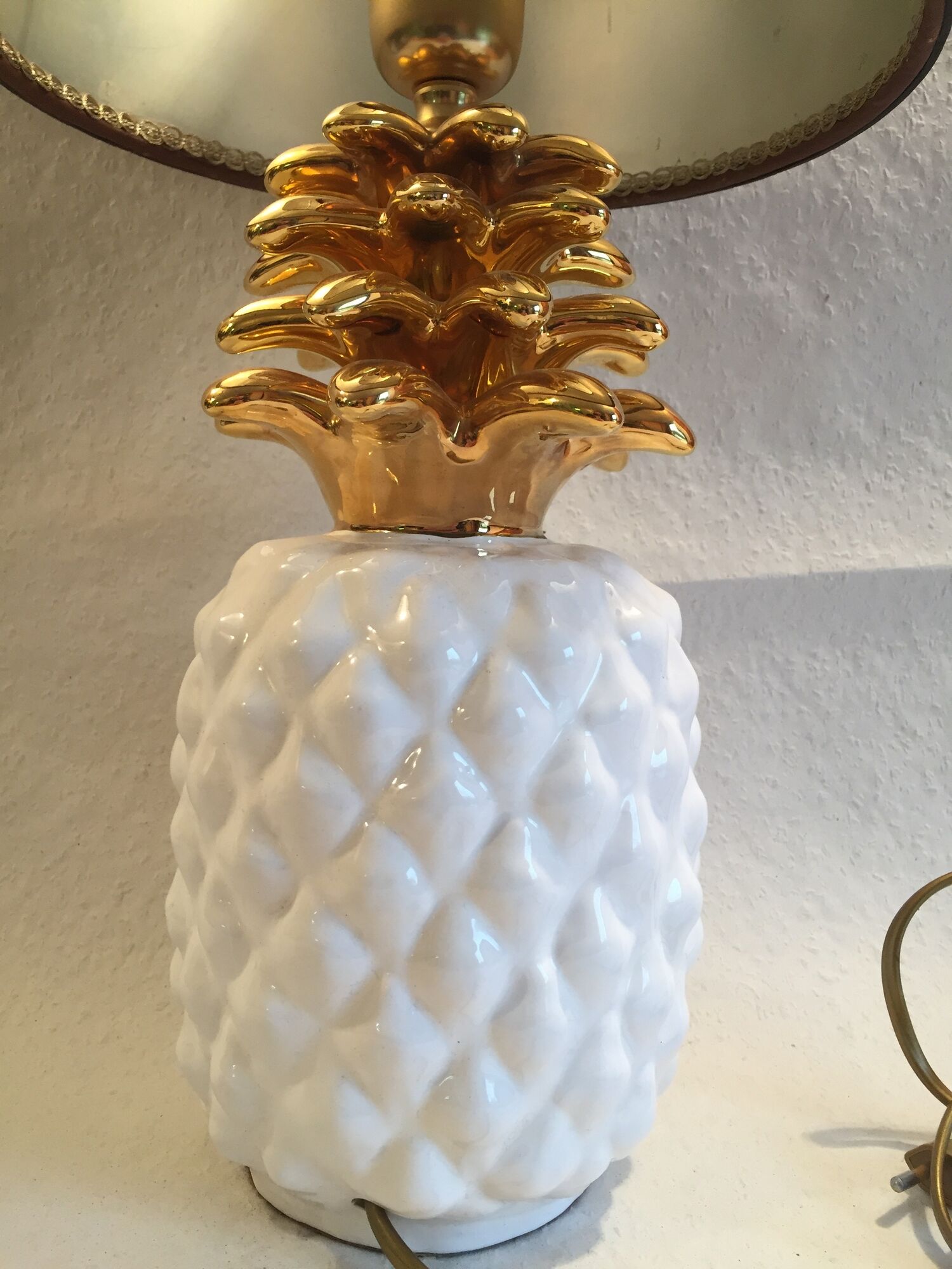 vintage pineapple lamp in ceramics shade brown leather