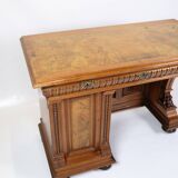Bureau ancien avec petit meuble en noyer des années 1860