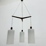 Mid-century design pendant lamp teak and opaline glass, 1970s