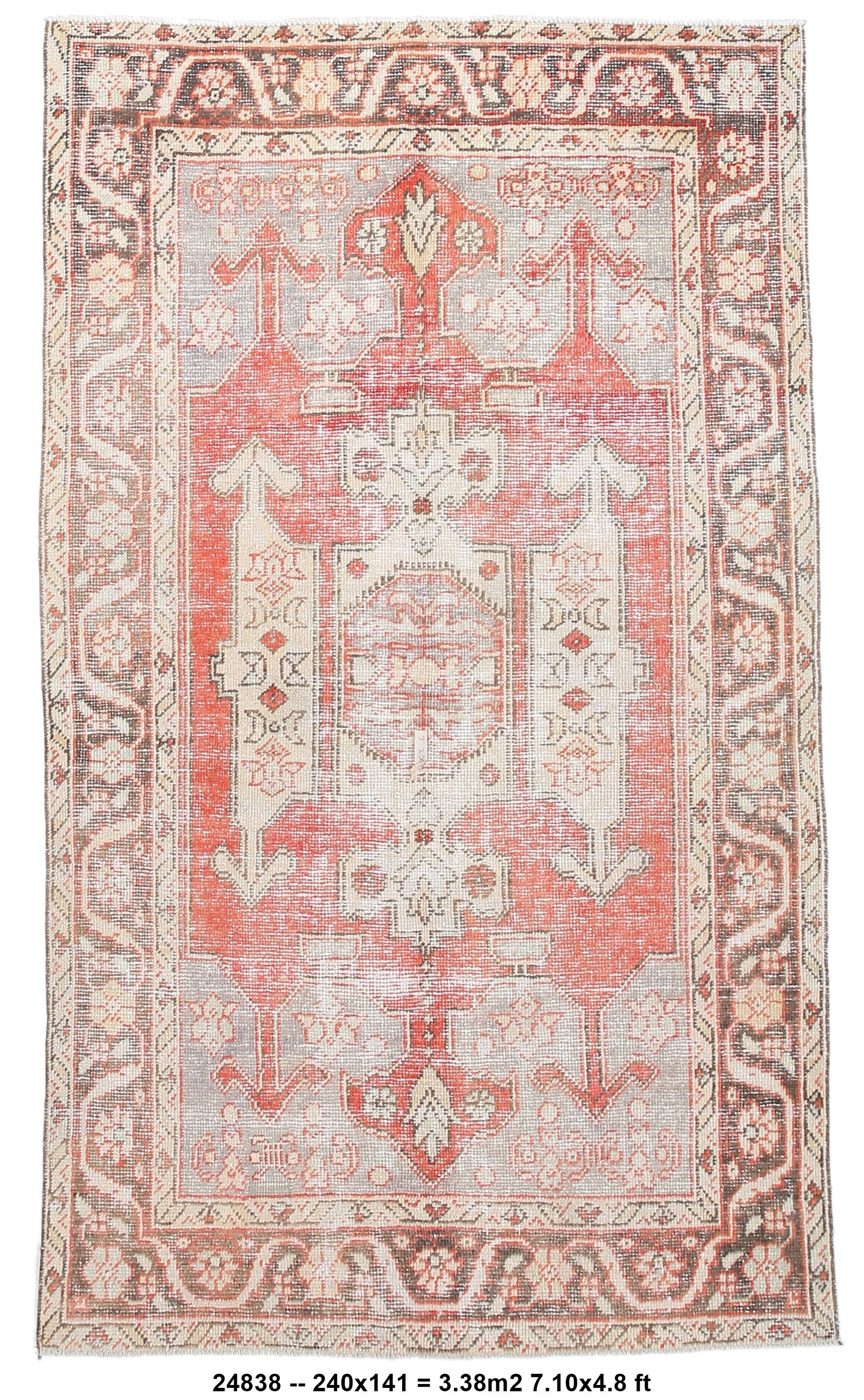 Tapis vintage à motifs orientaux rouge et crème