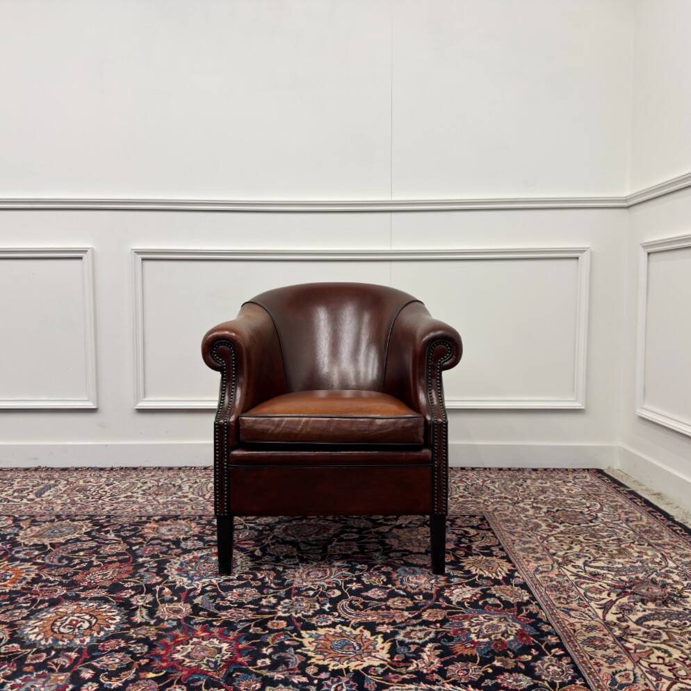 Classic English Sheepskin Leather Armchairs