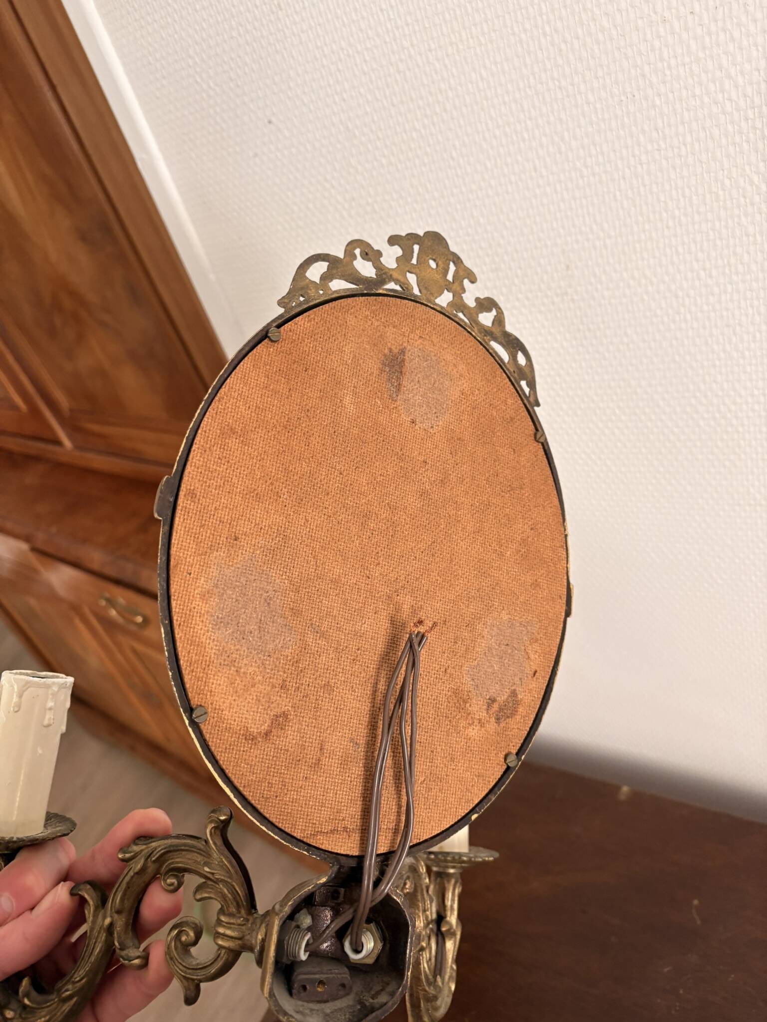 Antique Wall Sconce Mirror Candle Holder Golden Louis XVI