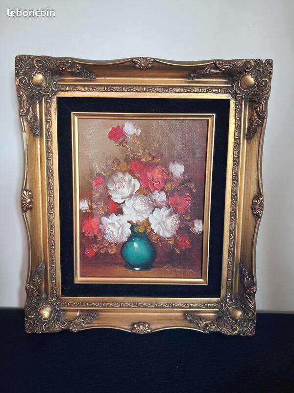 Oil on canvas flowers by "Borione"