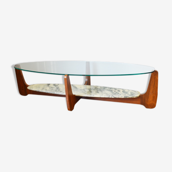 Table basse Hugues Poignant verre et marbre années 60