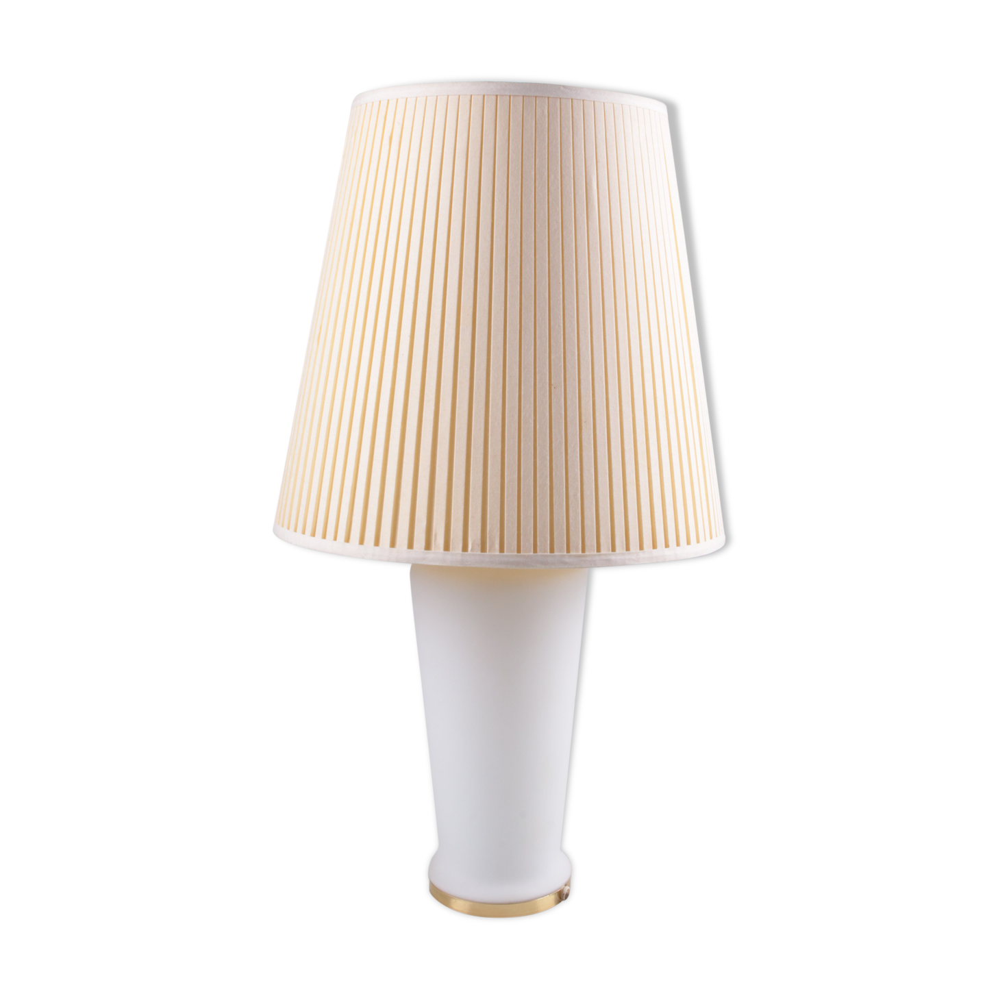 White glass table lamp with a pliche fabric shade, 70s.