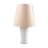 White glass table lamp with a pliche fabric shade, 70s.
