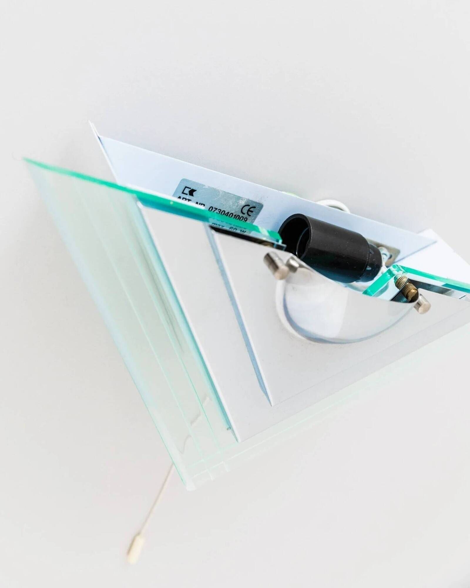 Muted green glass wall lamp with chrome metal accents, Memphis-style postmodern, 1990s