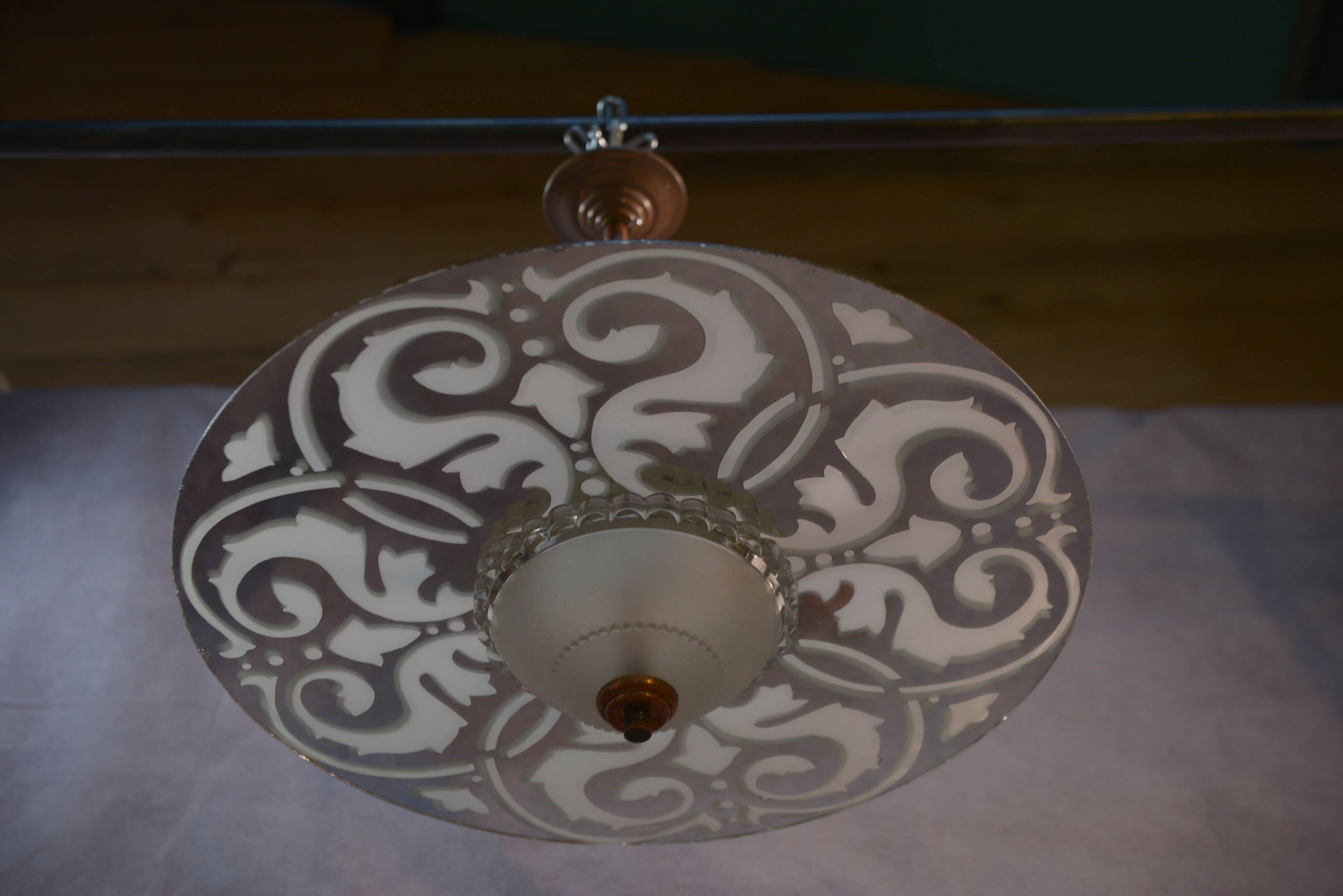 Art Deco chandelier in frosted and mirrored glass, 1940s
