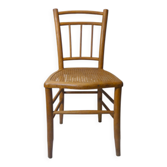 Ancienne chaise bistrot en bois et cannage