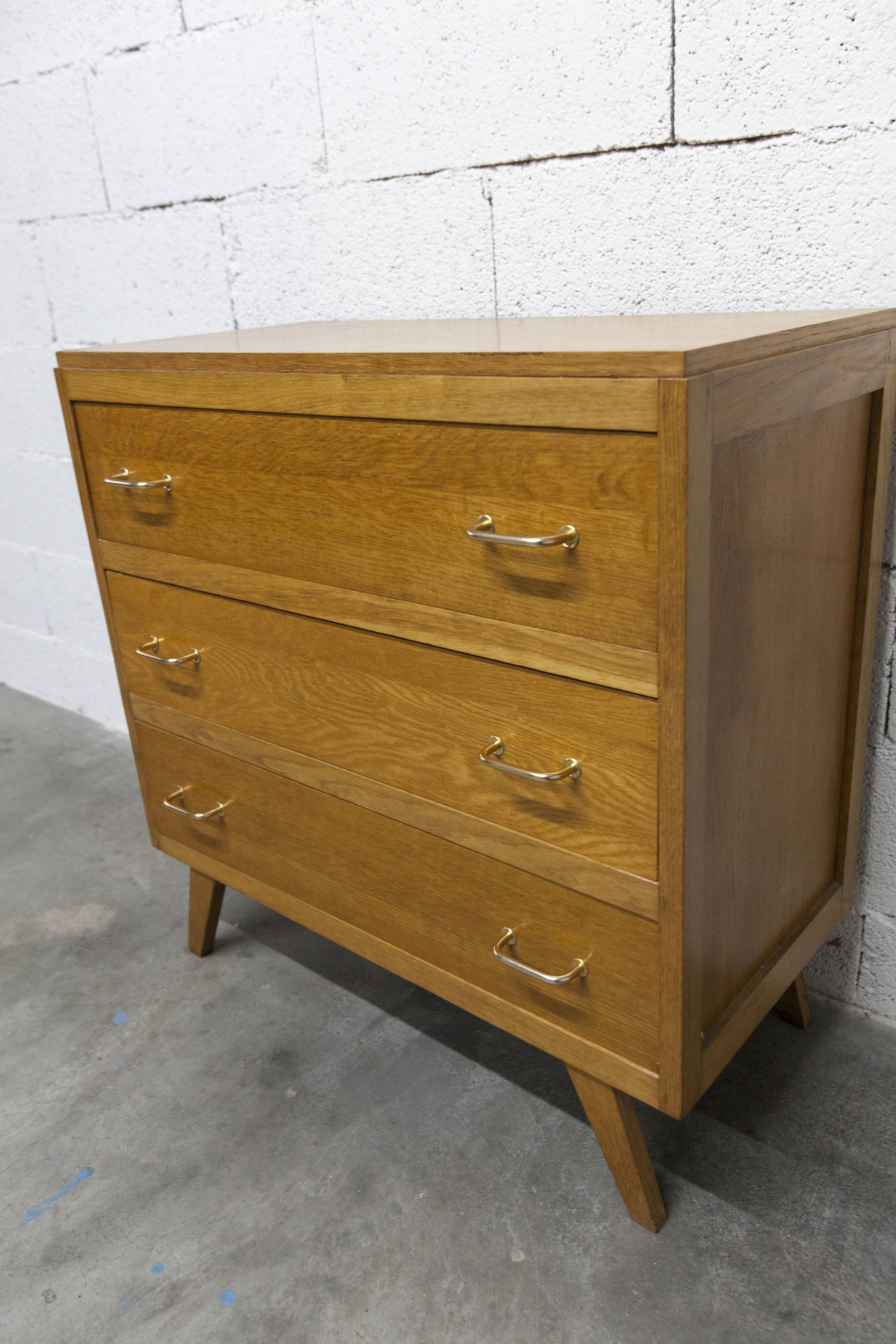 3-drawer chest with splayed legs, 1960s, honey color