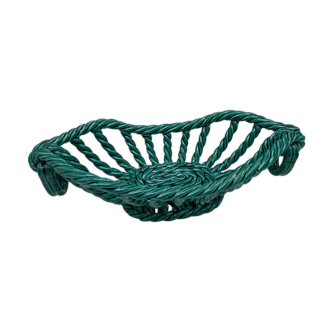 Vintage fruit basket in green enamelled woven earthenware