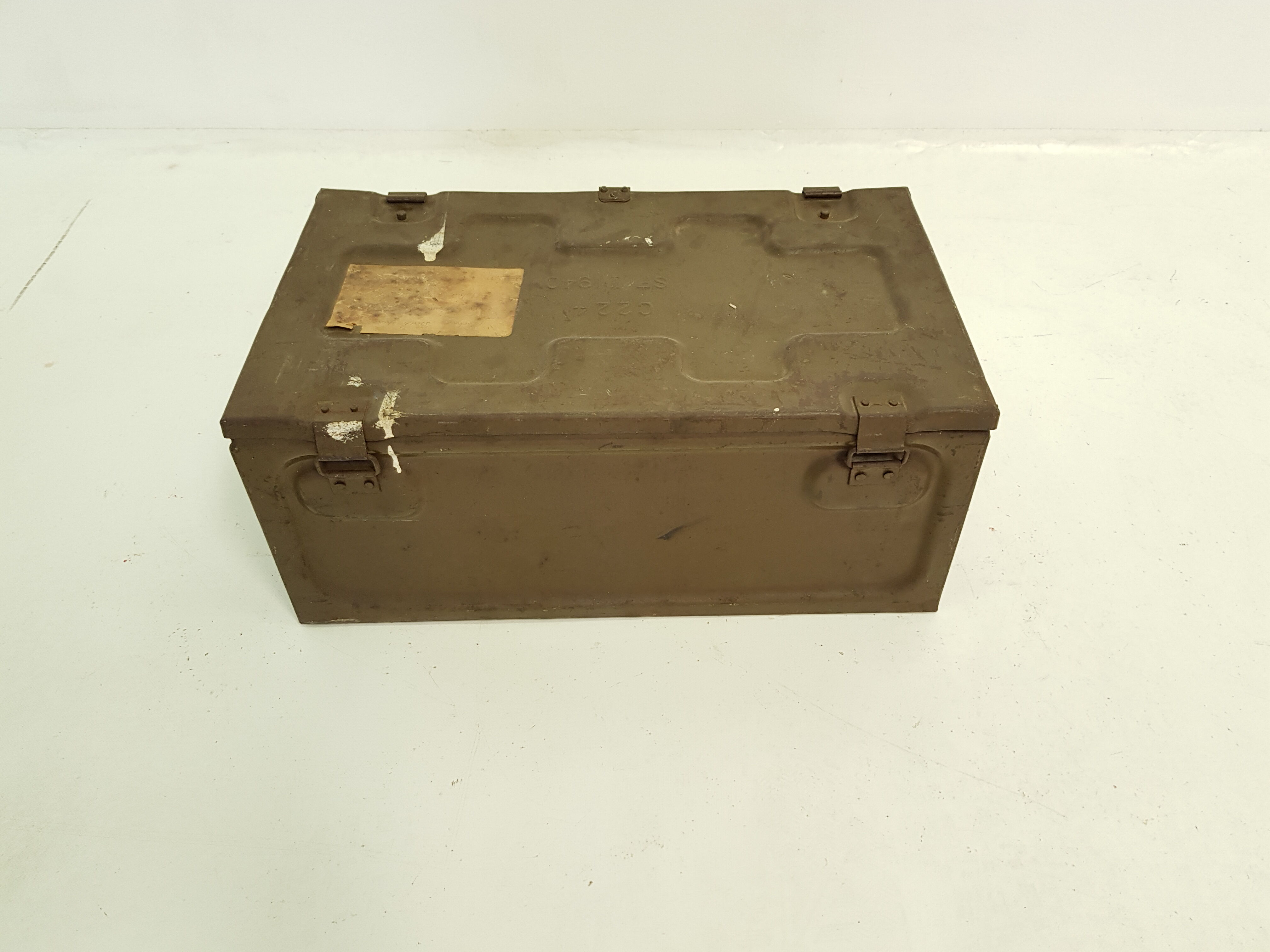 Old crate or military trunk metal patina original vintage canteen