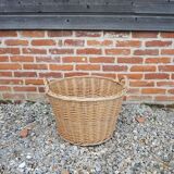 Ancien Grand Panier à Linge en Osier Clair