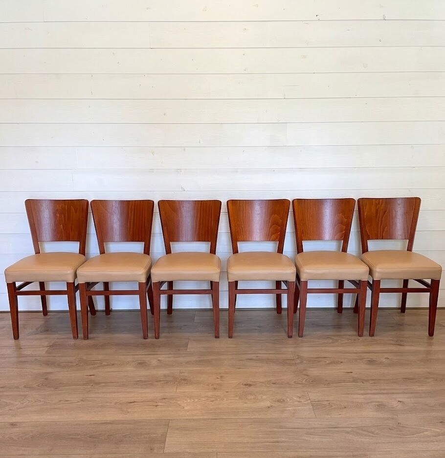 Set of 6 authentic Stella bistro chairs - Beech & Skai model