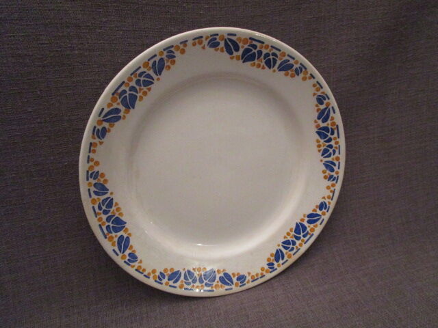 6 antique plates art-deco in earthenware of montereau decor model "colette"