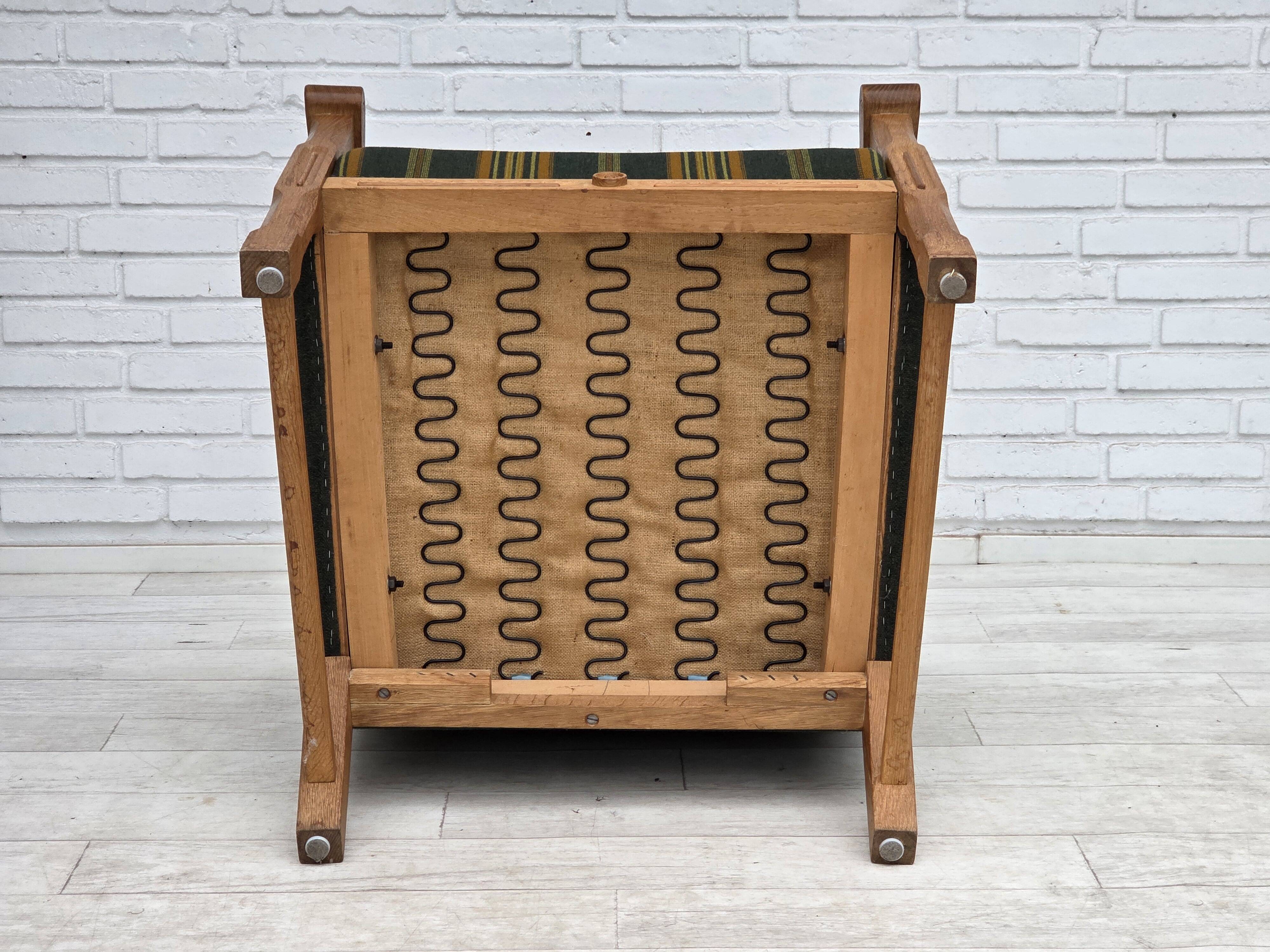 1970s, Danish armchair, green furniture wool, solid oak wood.