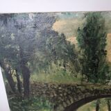 Painting - Oil on canvas Bridge on the banks of the Loire Signed Louis Hayaux (1897 1982)