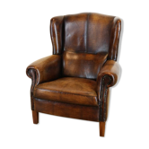 Chaise club en cuir brun foncé