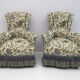 Pair of Art Dèco Italian Walnut and Velvet Armchairs and Two Ottomans, 1920