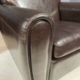 Pair of leather armchairs in French Art Deco style, 1970s