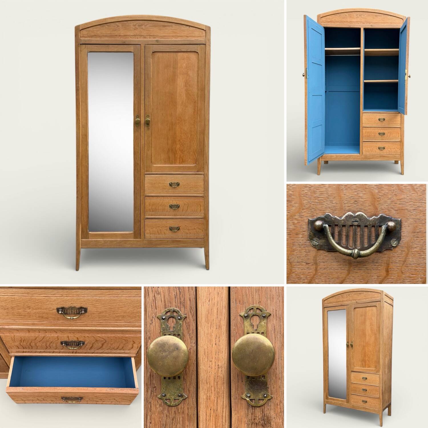Parisian hotel wardrobe in solid raw oak, 1920.