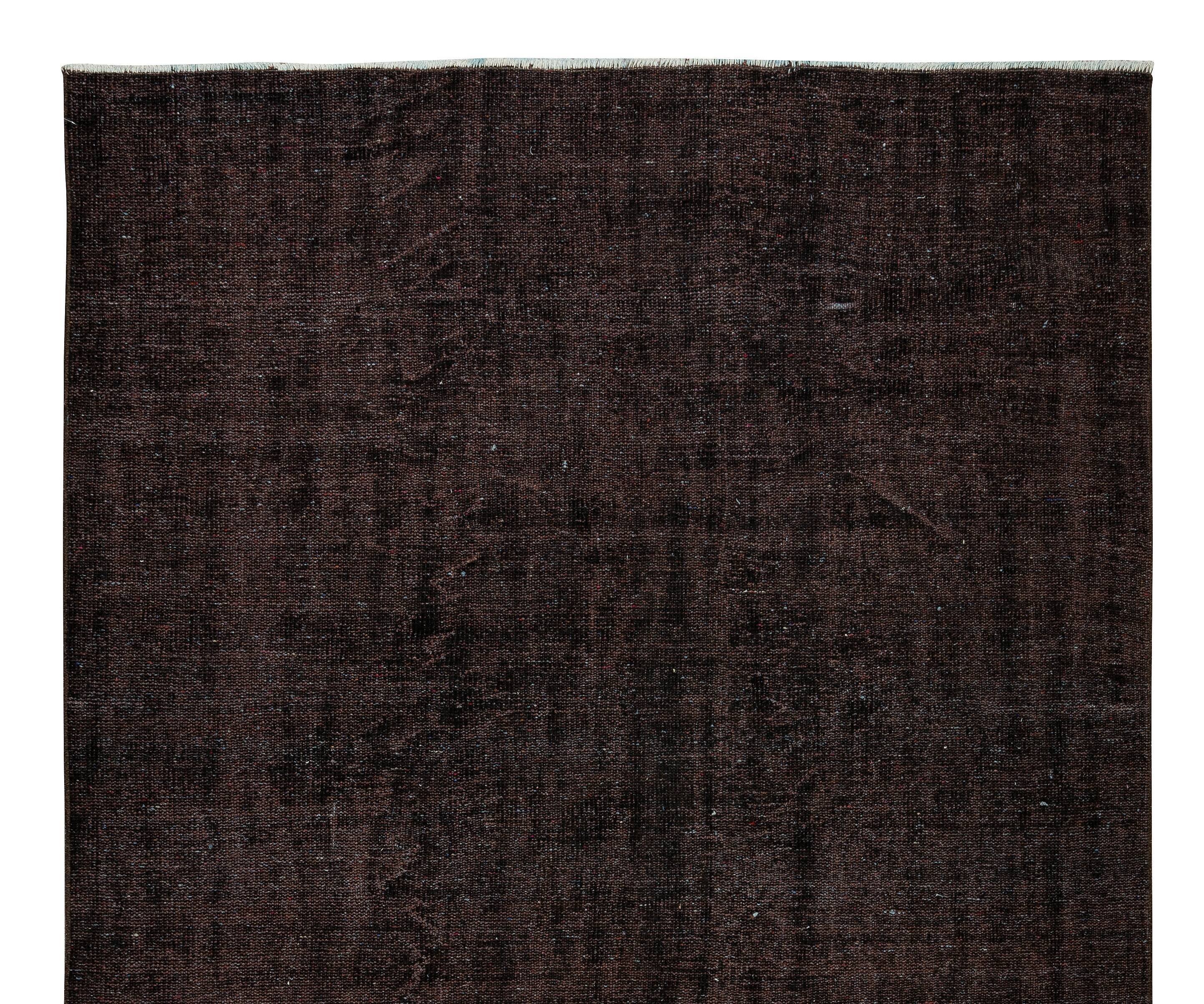 Turkish handmade vintage wool area rug over-dyed in brown (tek0743)