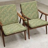 Pair of green flower boomerang armchairs by Antonin Suman for Ton (Thonet)
