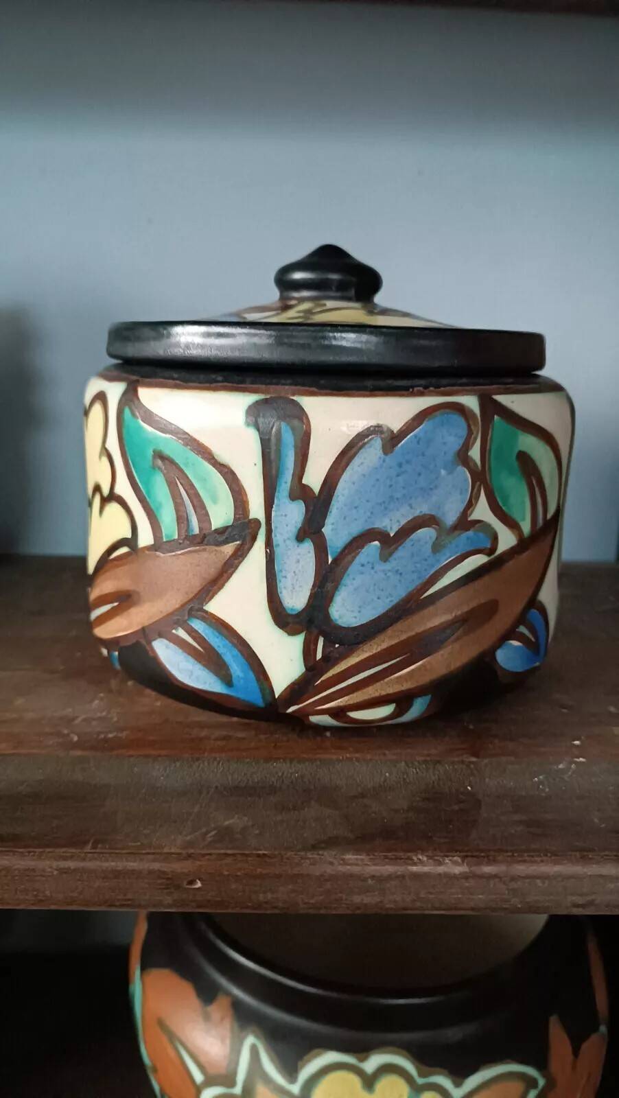 Ceramic vase with stopper + Montoise Bergen, Belgium, Art Deco 1920 1