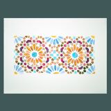 Original watercolor Arabic tile. Arabic tile painting. Watercolor Mozarabic pattern. Mozarabic pattern.