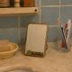 Vintage 1960 barber mirror, shaving or travel, gold and blue - 16 x 11 cm